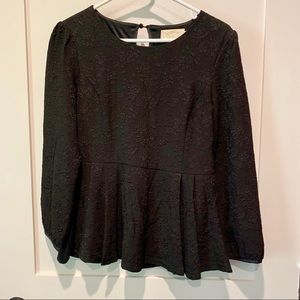 Black Peplum Top w/ Patterned Accents from London